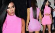 Kim Kardashian Looks Pretty In A Hot Pink Key Hole Dress As She Steps Out