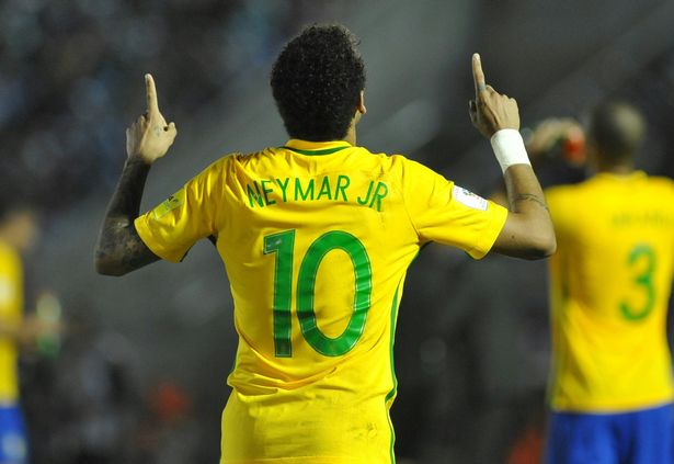 Brazils Neymar Celebrates His Goal Duri