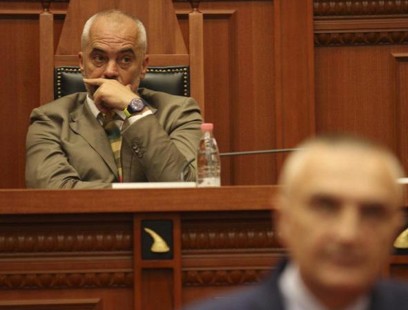 Albania's Prime Minister Edi Rama Listens To Ilir Meta, Newly Elected President Of Albania Holding Speeach In The Parliament In Tirana