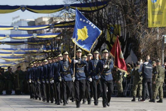 Members Of Kosovo Security Forces March During A Celebration Marking The Eighth Anniversary Of Kosovo's Declaration Of Independence From Serbia, In Pristina