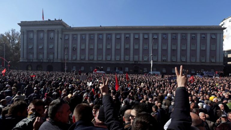File Photo: Albanian Protesters Try To Break Into Government Building