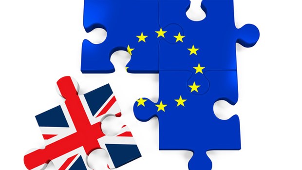 Brexit Puzzle Pieces Isolated On White Background. 3d Render