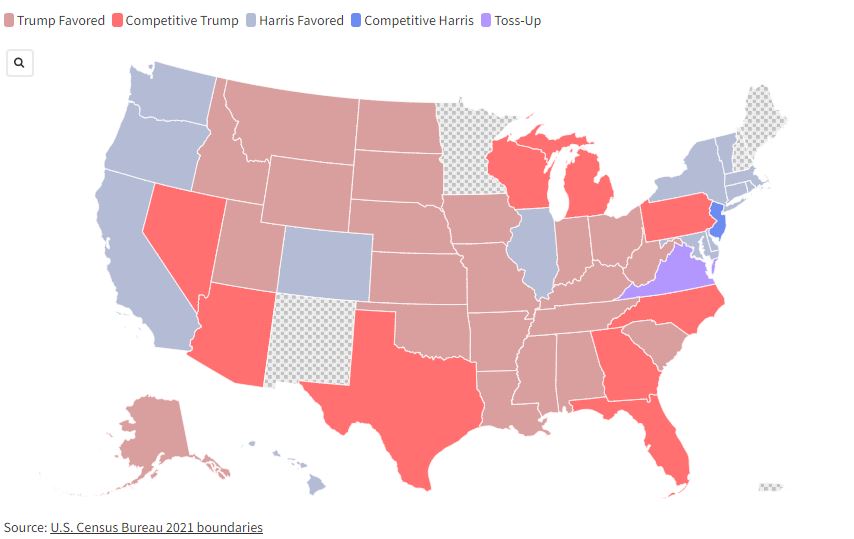 Map/ Here are the states where Trump and Harris are the winners in the ...