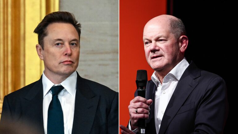 20250128 Elon Musk Olaf Scholz Split