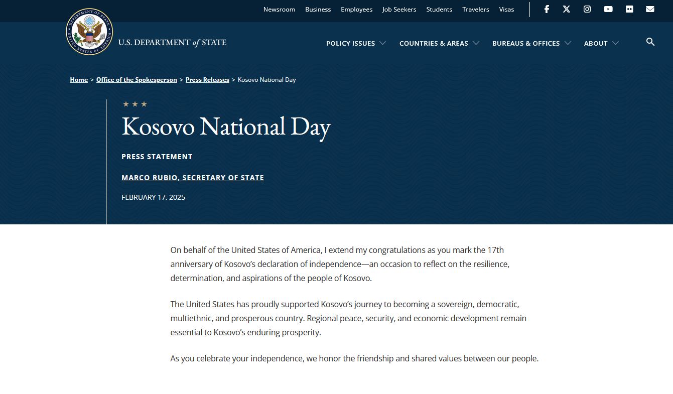 Sekretari I Shtetit Mesazhi I Rubios