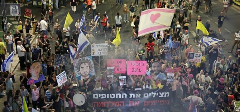 806x378 Thousands Protest In Tel Aviv For Release Of Gaza Hostages 1749325159952