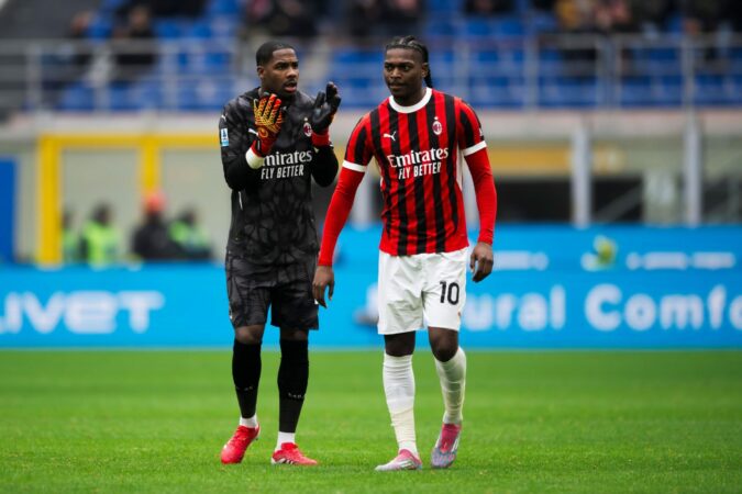 Mike Maignan L Of Ac Milan Speaks With Rafael Leao Of Ac Scaled