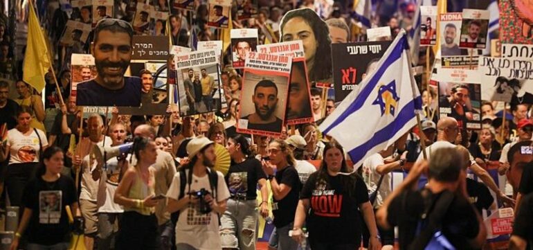 806x378 Thousands Again Demonstrate In Tel Aviv For Hostage Deal 1753560862497