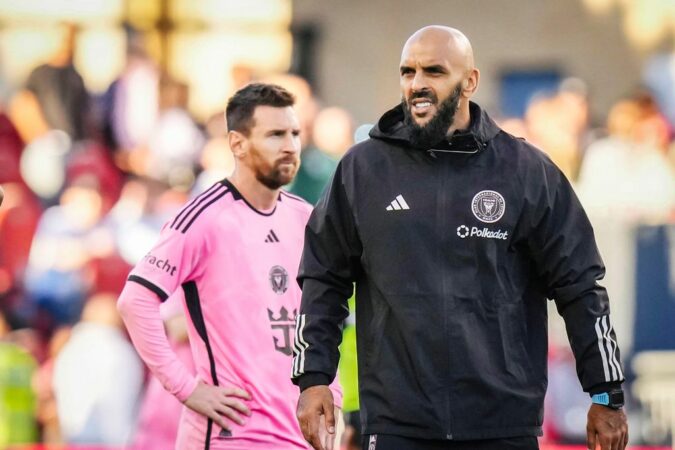 October 5, 2024, Toronto, On, Can: Inter Miami S Lionel Messi, Left, Stands With His Bodyguard Yassine Chueko After A Fa