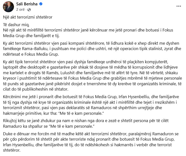 Sali Berisha Postim Ne Fb