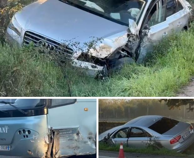 Aksident në aksin Fier  Levan  përplaset me autobusin   Audi  përfundon në kanal
