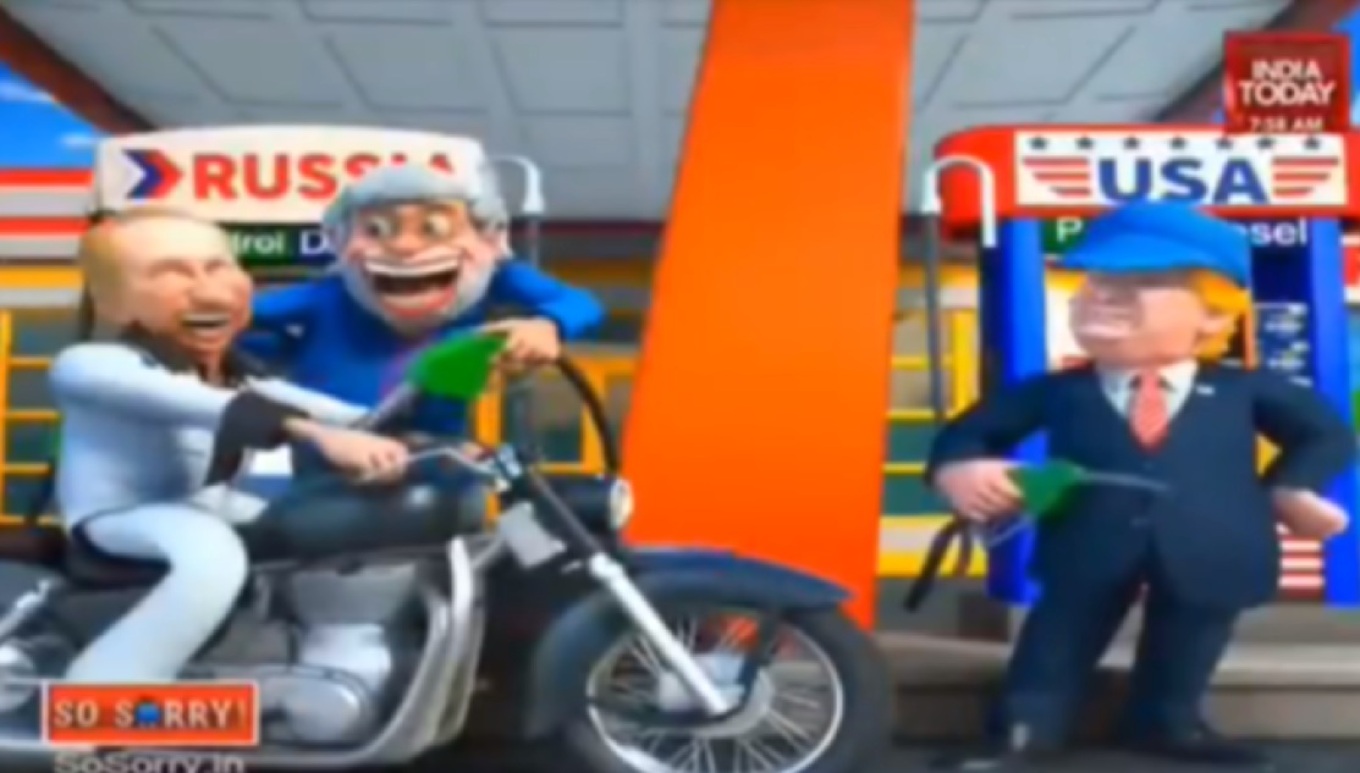 Putin dhe Modi në motoçikletë  Trump i zemëruar te pompa e karburantit  video satirike pas takimit në Nju Delhi