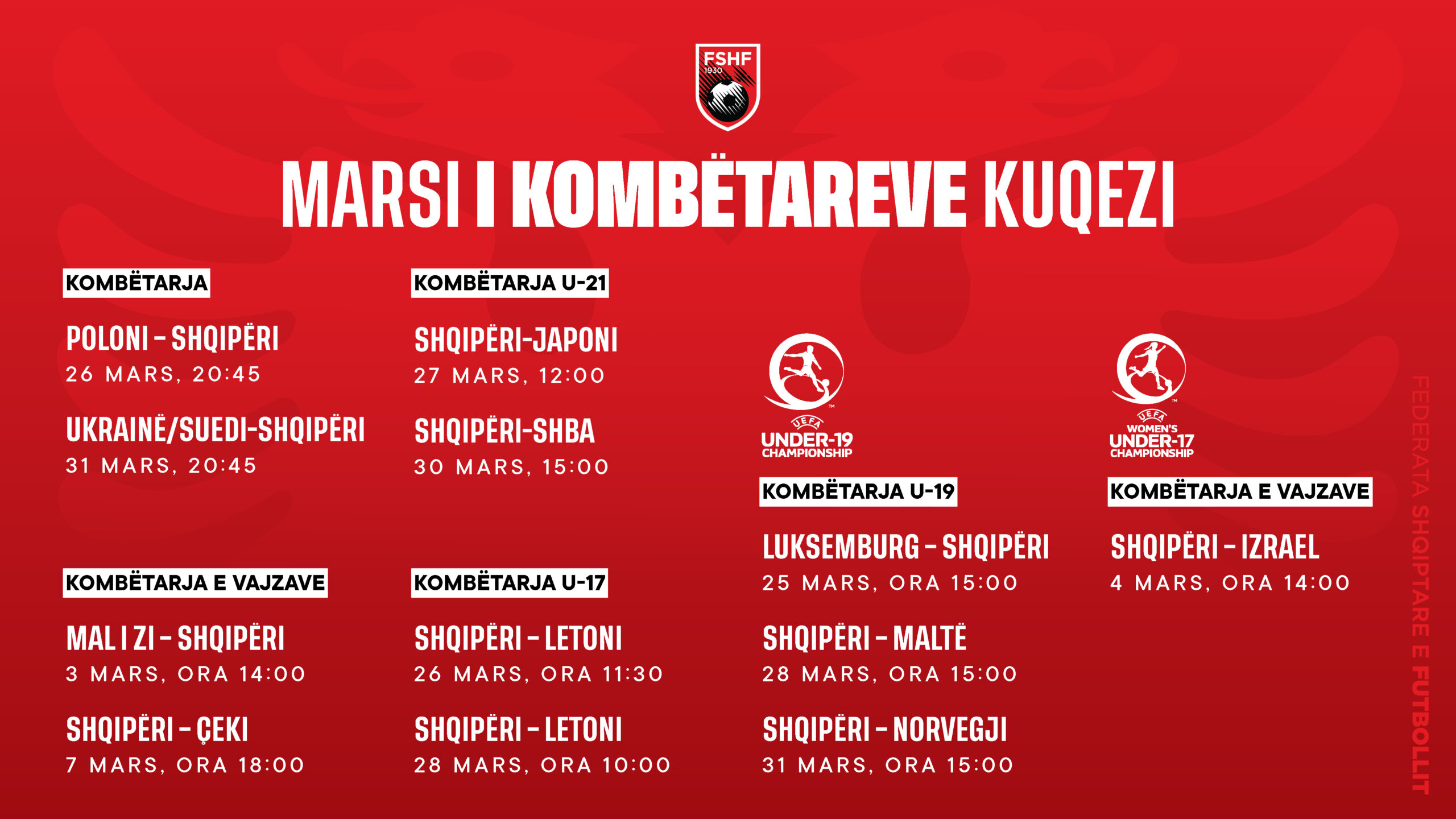Kalendari i marsit kuqezi  Ekipet kombëtare  në misione  ndërkombëtare   dhe sfida historike