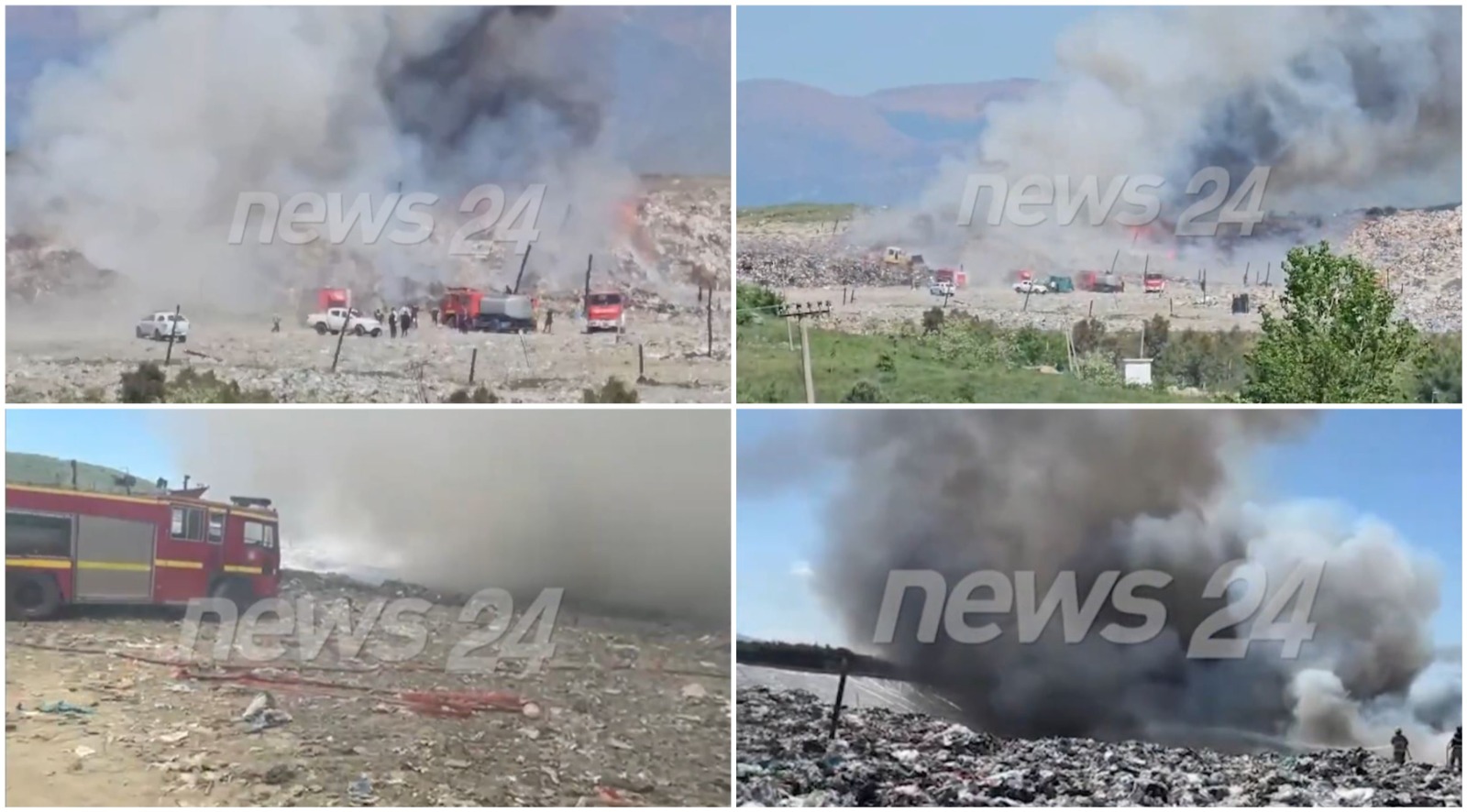 VIDEO/ Prej dy ditësh landfilli i Bushatit në flakë, e gjithë zona e mbuluar nga tymi