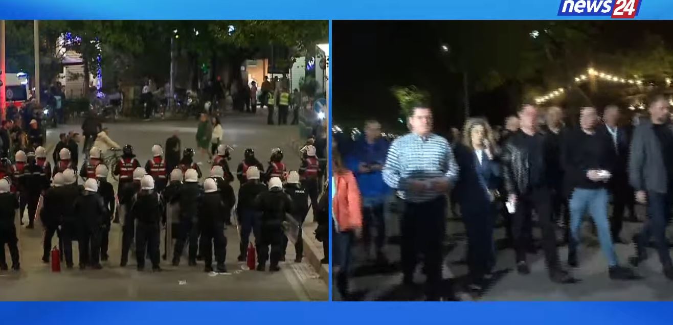 Protesta e opozitës zhvendoset drejt parlamentit  Noka dhe deputetë të tjerë në krye të protestuesve  Policia vendos barrikadë