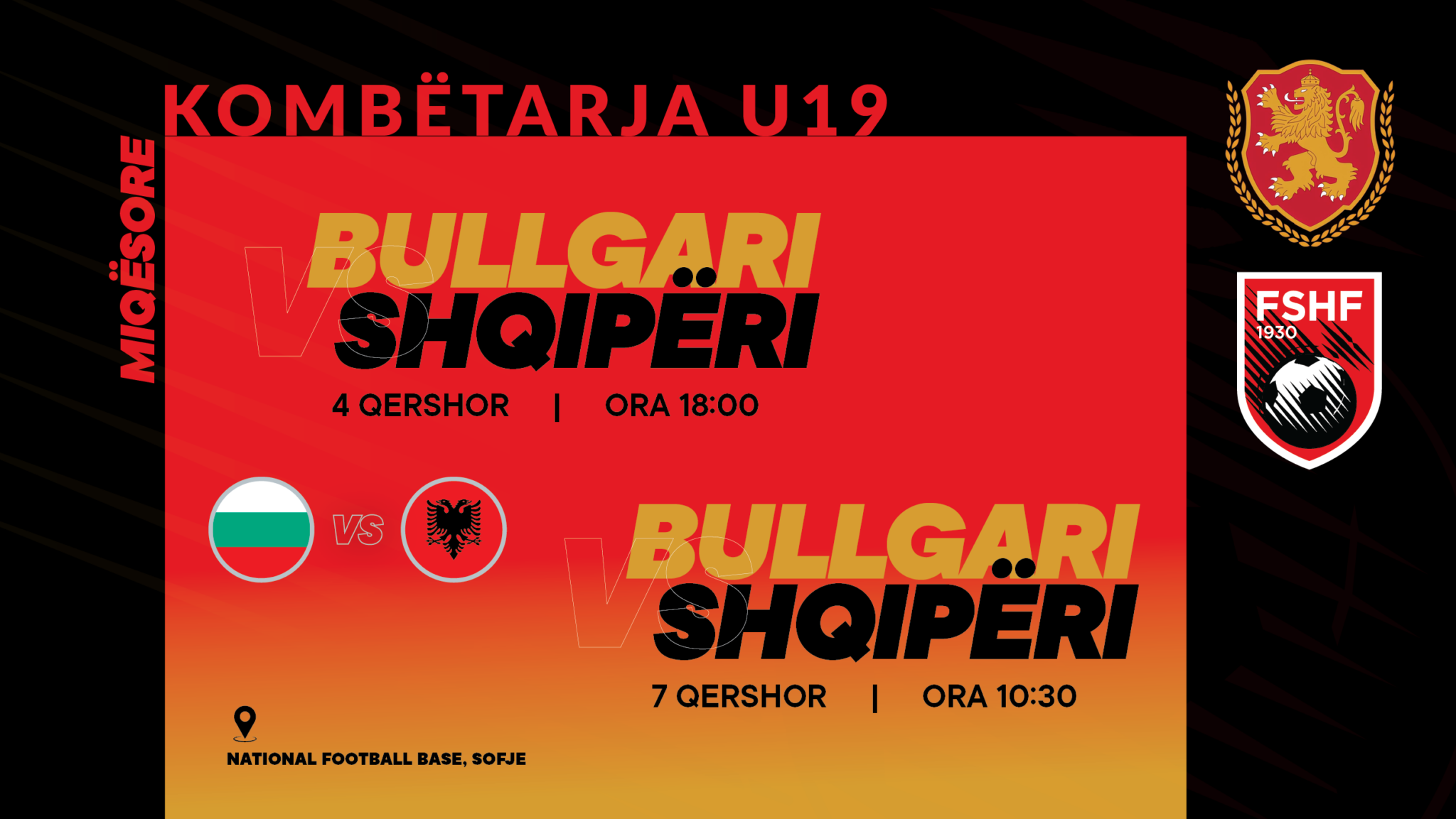 FSHF arrin marrëveshjen  Kombëtarja U 19 luan dy miqësore ndaj Bullgarisë në Sofje në qershor