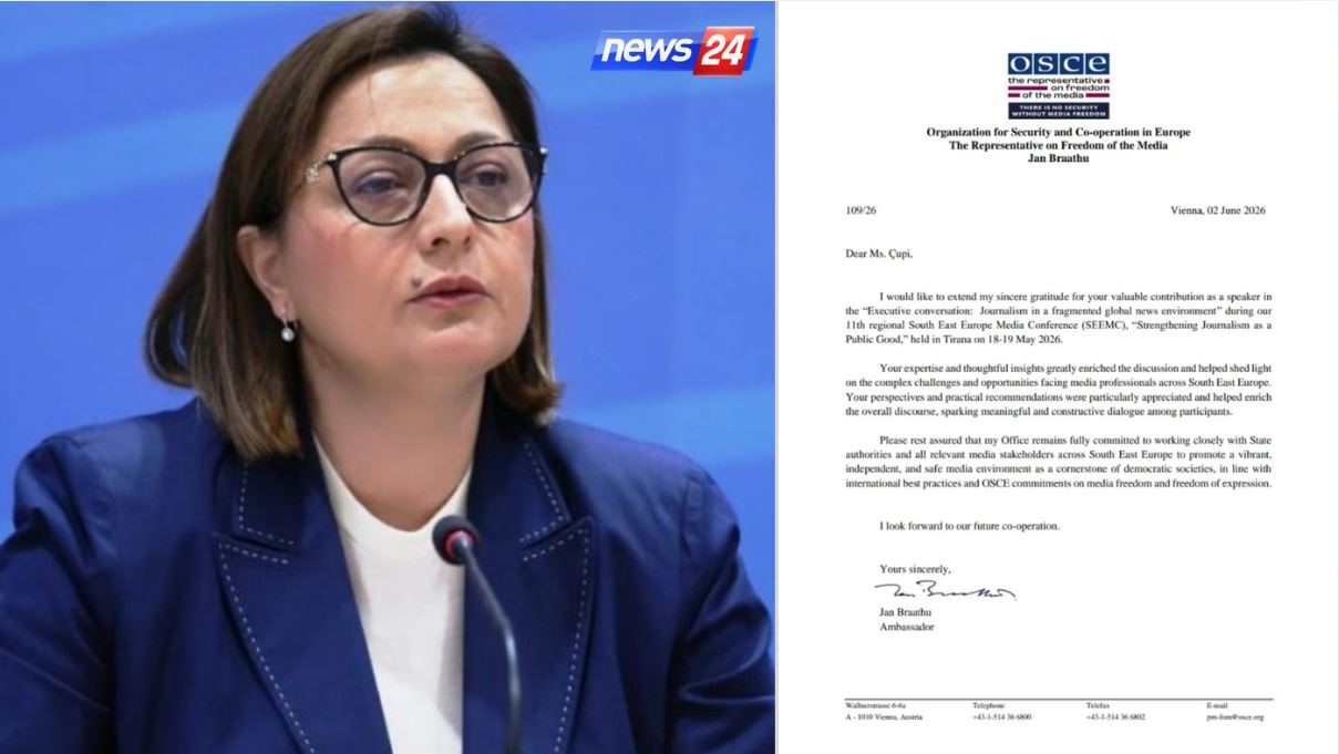 OSBE letër Administratores së News24  Dhurata Çupi  Kontributi juaj pasuroi debatin për gazetarinë dhe lirinë e medias