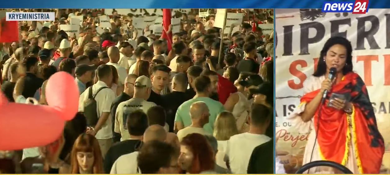  Siç është rrëzuar muri i Berlinit  të rrëzojmë këtë qeveri  Diasporë bashkohu  qytetarëve këtu u bëhet presion   Protestuesja   