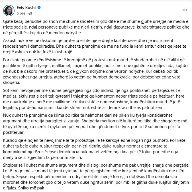Evis Kushi Postimi Ne Fb