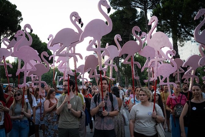 Albania Demonstration The Flamingo Revolution 2026