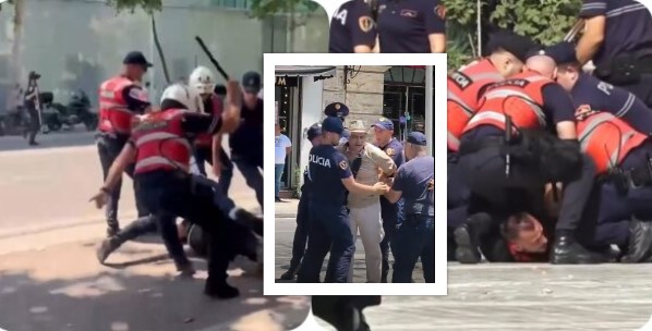 VIDEO LAJM  Përplasje e dhunë në protestën para Parlamentit  Momenti kur efektivët shtrijnë përtokë protestuesit  shoqërohet e   
