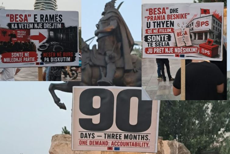  90 ditë  një kërkesë  Llogaridhënie   Protestuesit ironi me Ramën përmes pankartave  Sot mbledhje partie  nesër në burg