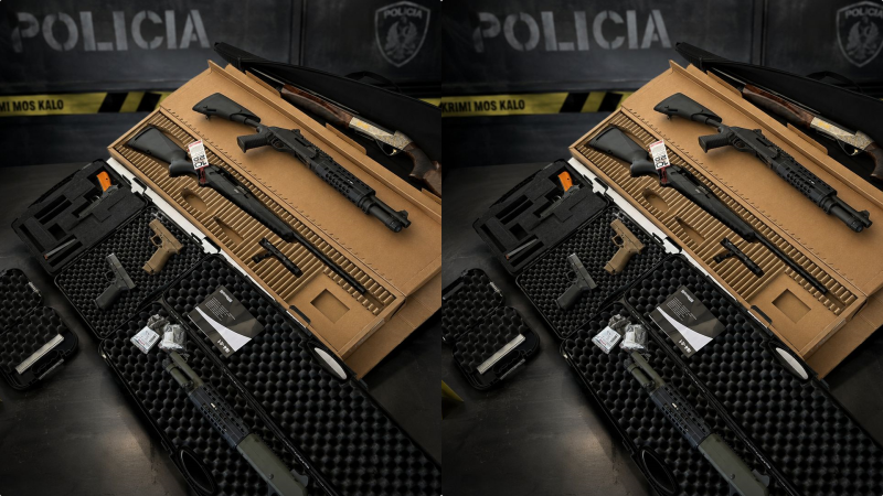 FOTOLAJM  3 pistoleta  2 shotgun dhe 2 pushkë  ky është arsenali që iu sekuestrua në banesë Uljan Shpatarakut