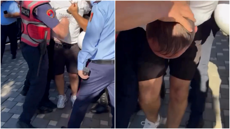 E paprecedentë! Policia rrethon protestuesin, njëri prej efektivëve e godet me grusht në bark (Pamjet e dhunës)