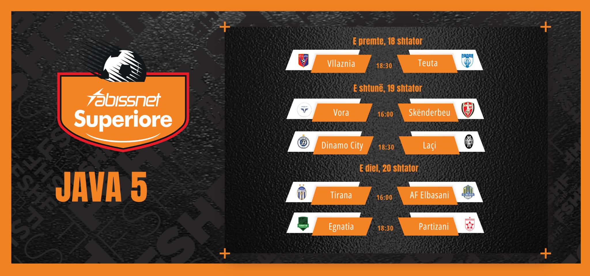  Abissnet Superiore   Java e 5 të e kampionatit sjell ndeshje interesante  luhet e ndarë në tre ditë