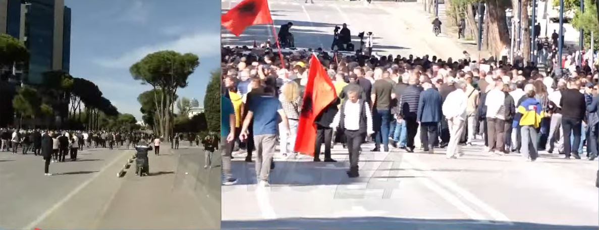 Rreth një orë para Kryeministrisë  mbështetësit e PD marshojnë përgjatë Bulevardit  Dëshmorët e Kombit     V   