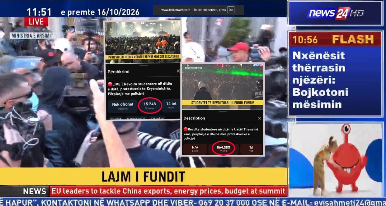 Foto nga burimi: News24 në kulmin e audiencës gjatë protestës studentore, mbi 1 milion shikime në YouTube dhe deri në 7 milionë në Instagram