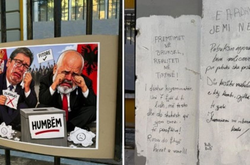 Foto nga burimi: VIDEO/ Studentët djegin fotot e Ramës dhe Vuçiç para Kryeministrisë: Dorëheqja e panegociueshme